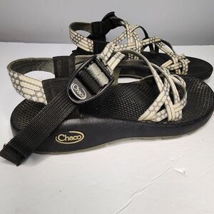 Chaco Women's Toe Loop Thong Sandals Size 7 Gray White Fabric Vibram Sole